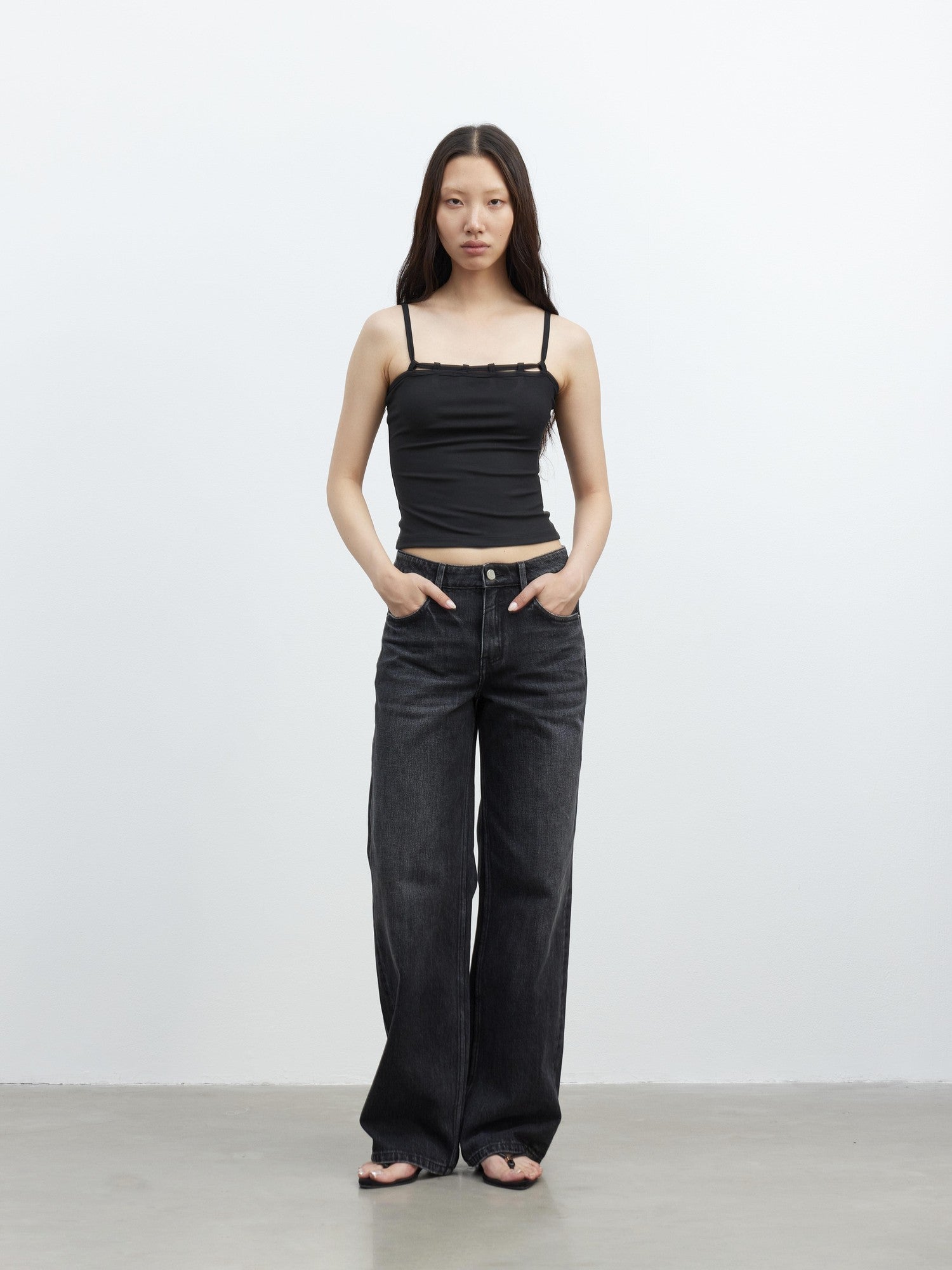 AFTADAWN Black Tie Strap Removable Slimming Micro Flare Women&