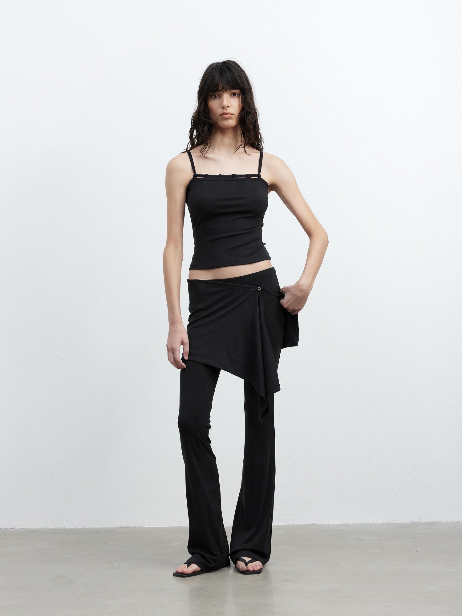 AFTADAWN Black Tie Strap Removable Slimming Micro Flare Women&