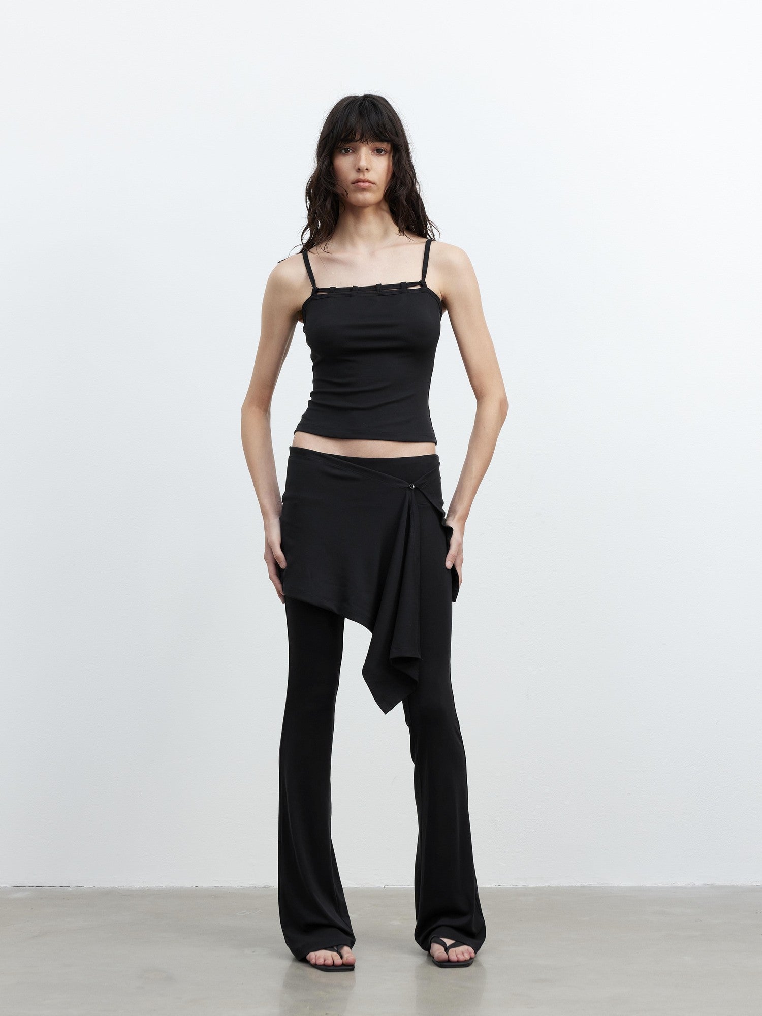 AFTADAWN Black Tie Strap Removable Slimming Micro Flare Women&
