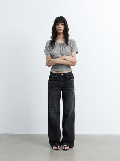 AFTADAWN Black Vintage Textured Washed Distressed Whiskered Women&