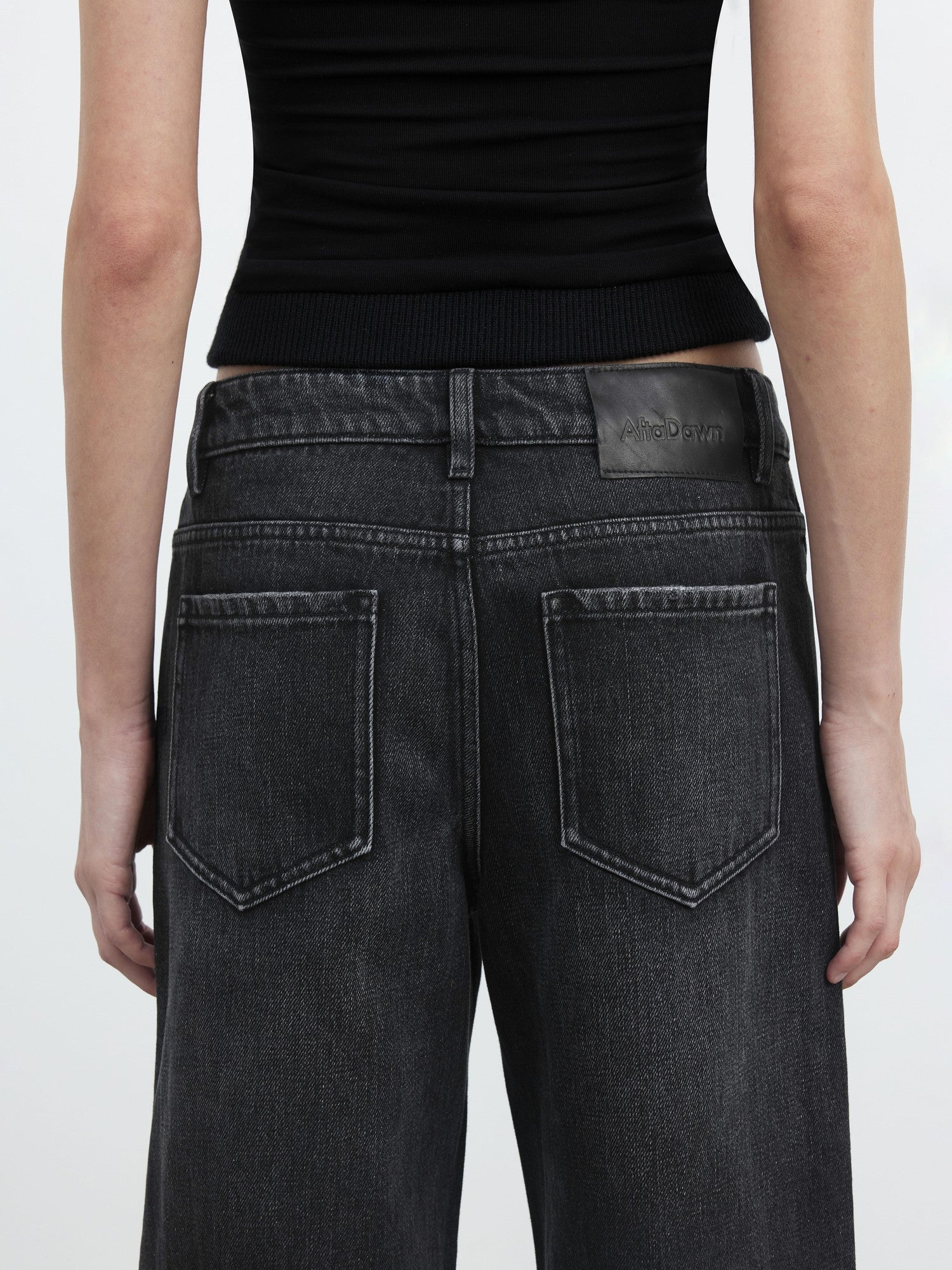 AFTADAWN Black Vintage Textured Washed Distressed Whiskered Women&