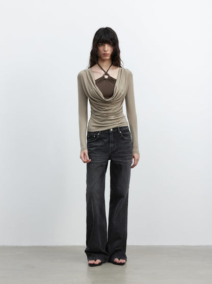 AFTADAWN Black Vintage Textured Washed Distressed Whiskered Women&