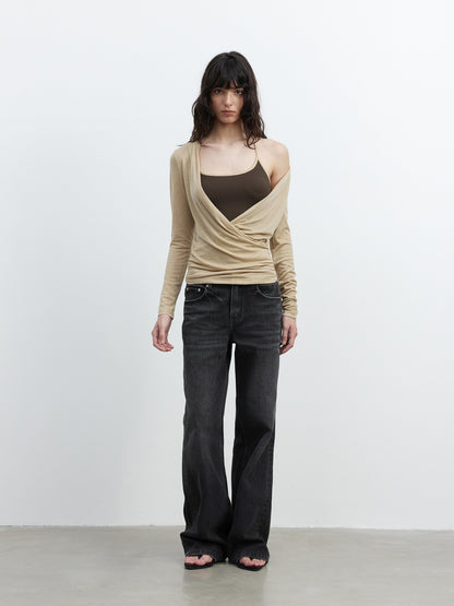 AFTADAWN Black Vintage Textured Washed Distressed Whiskered Women&