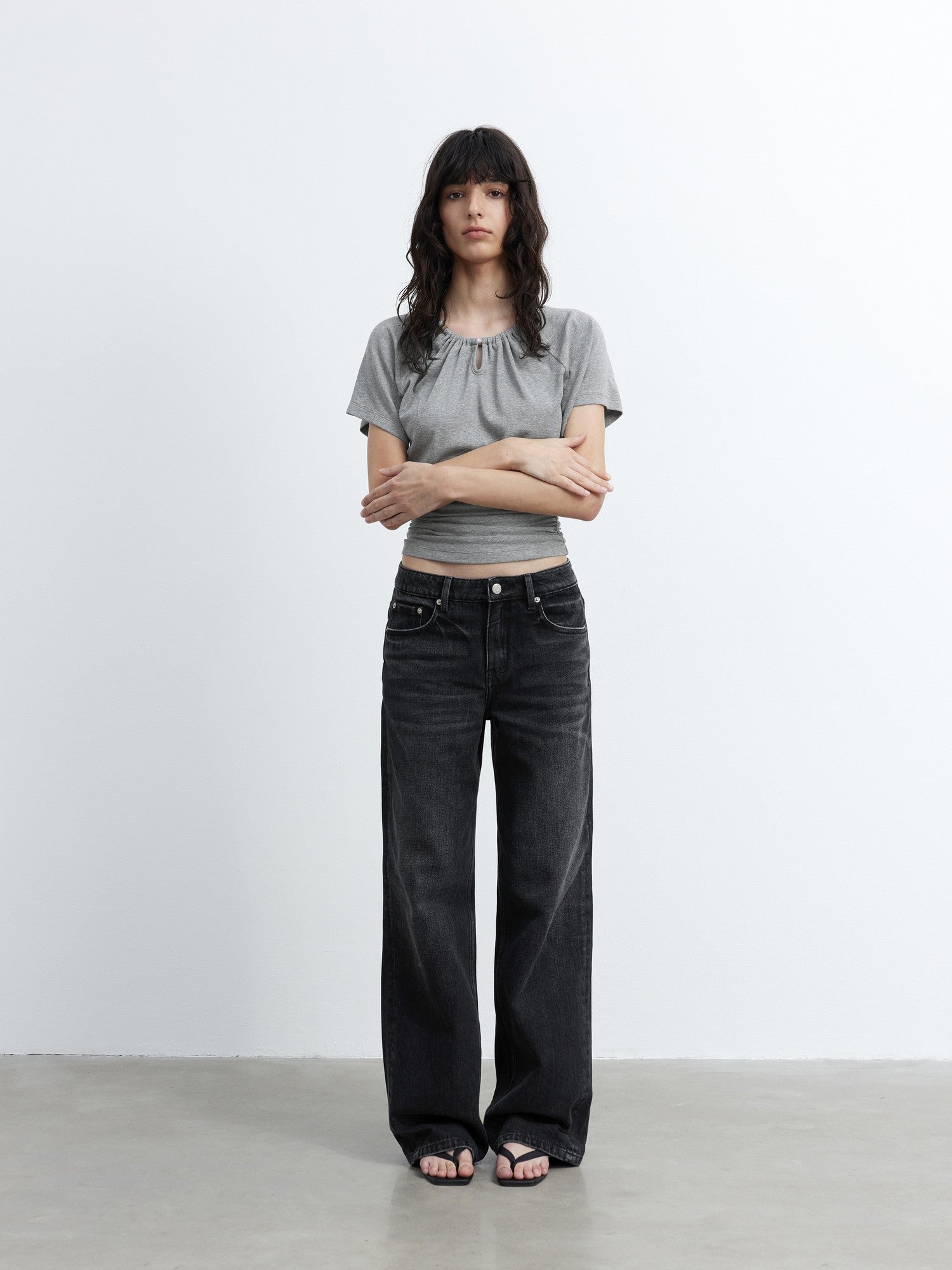 AFTADAWN Black Vintage Textured Washed Distressed Whiskered Women&