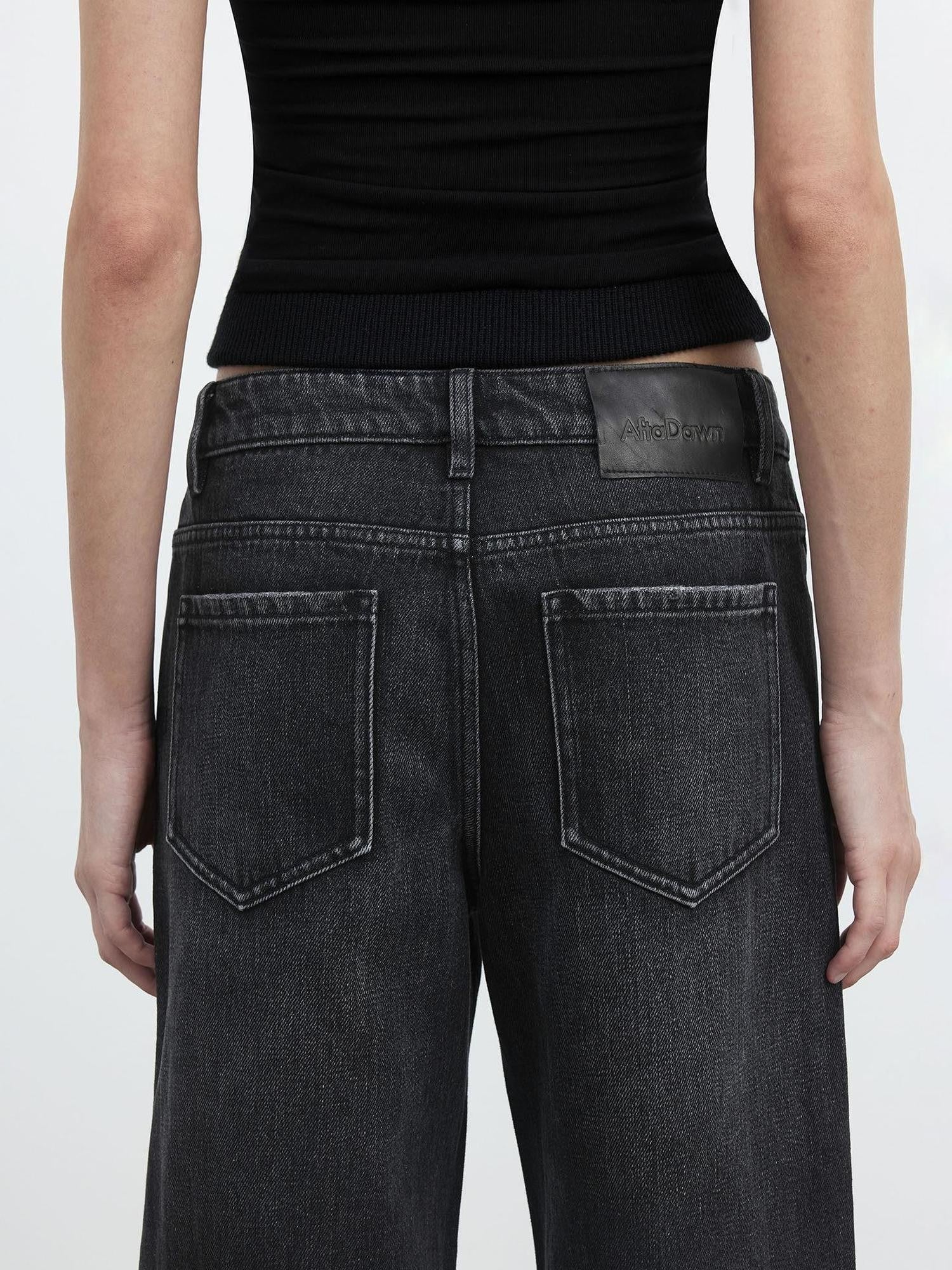 AFTADAWN Black Vintage Textured Washed Distressed Whiskered Women&