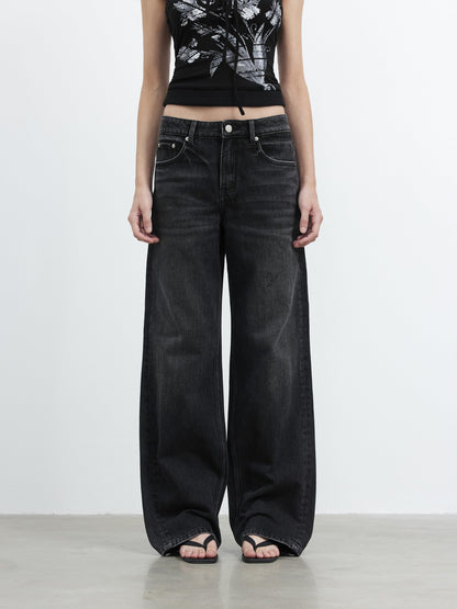 AFTADAWN Black Vintage Textured Washed Distressed Whiskered Women&