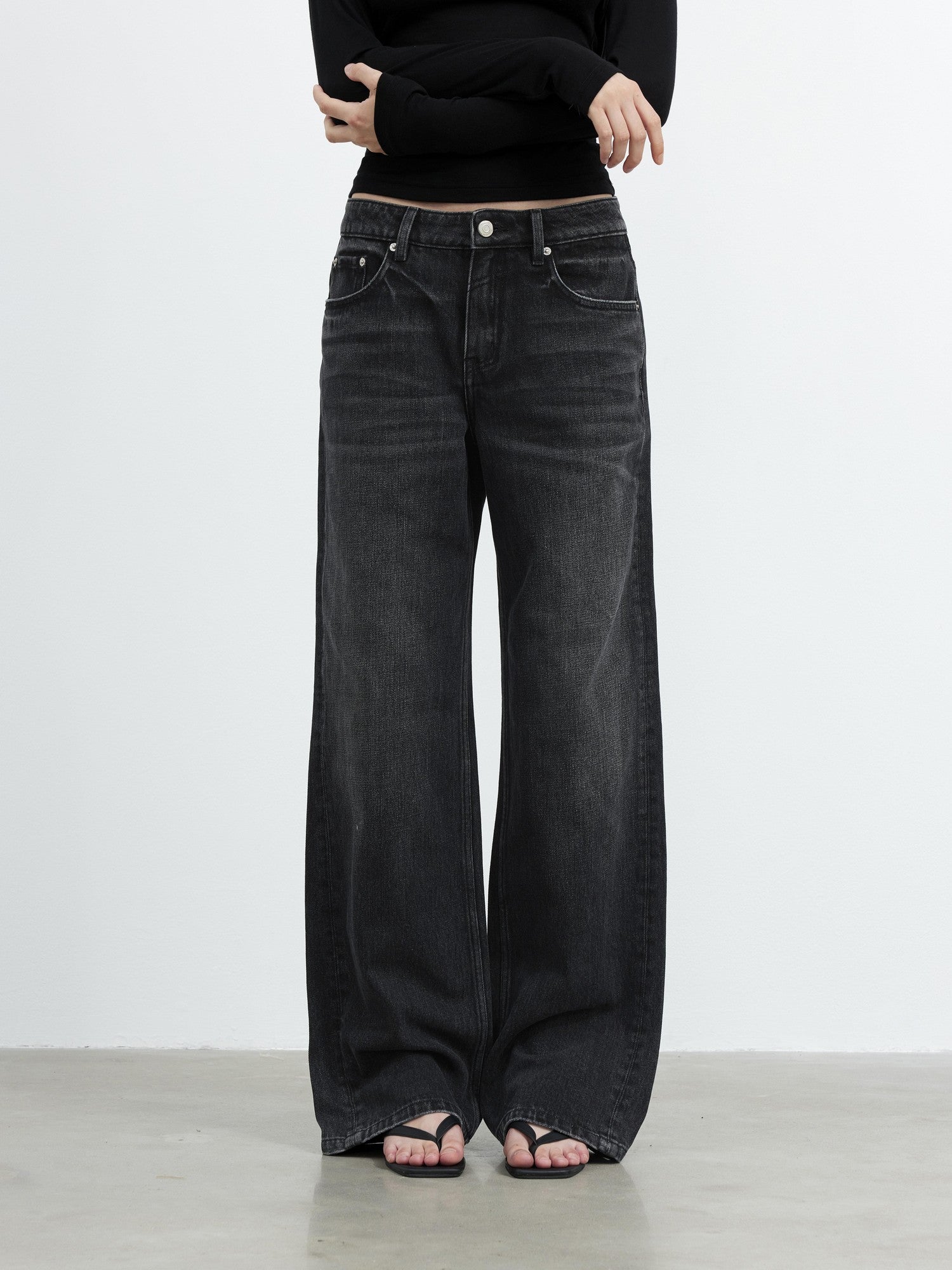 AFTADAWN Black Vintage Textured Washed Distressed Whiskered Women&