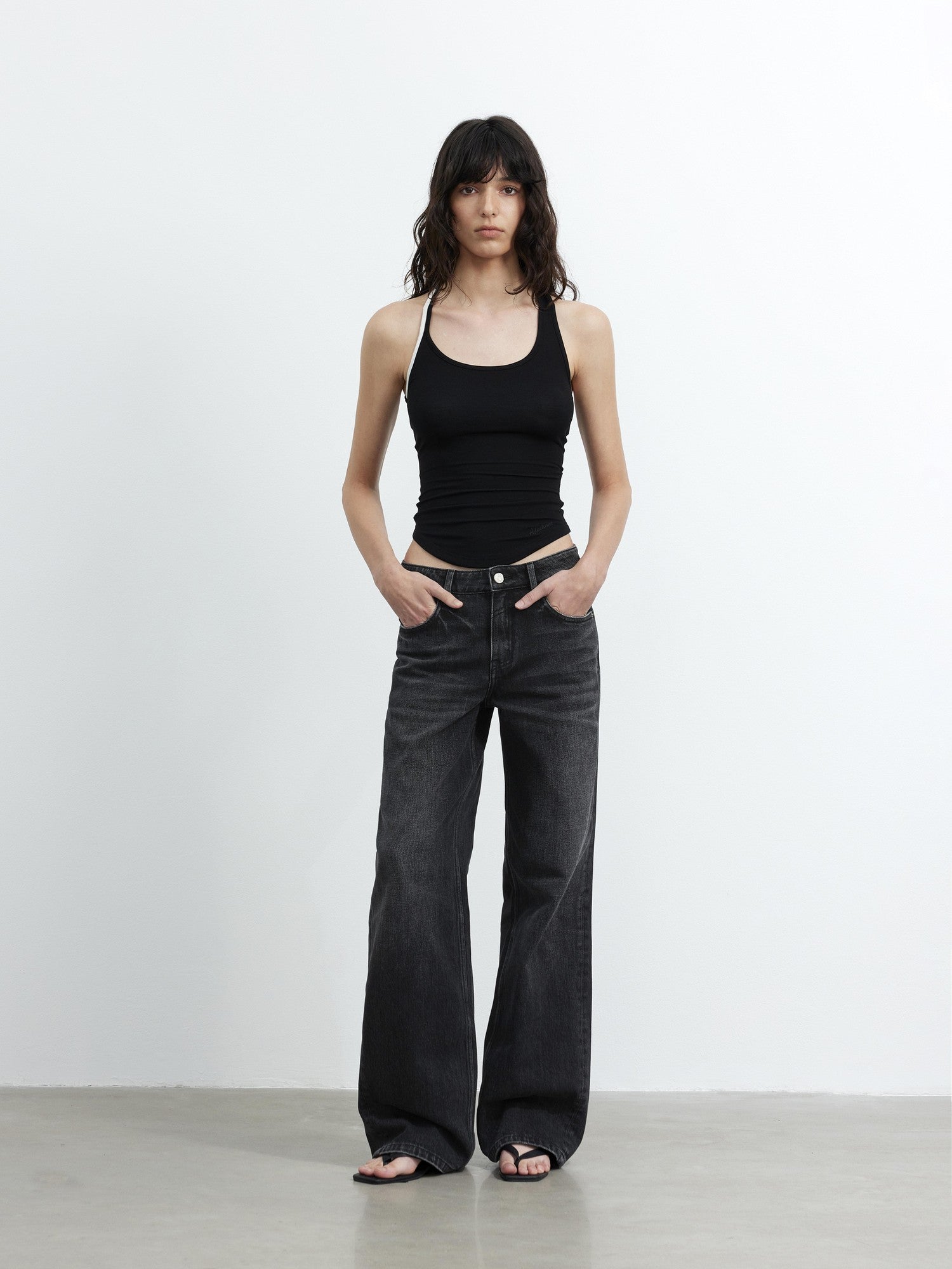 AFTADAWN Black Vintage Textured Washed Distressed Whiskered Women&