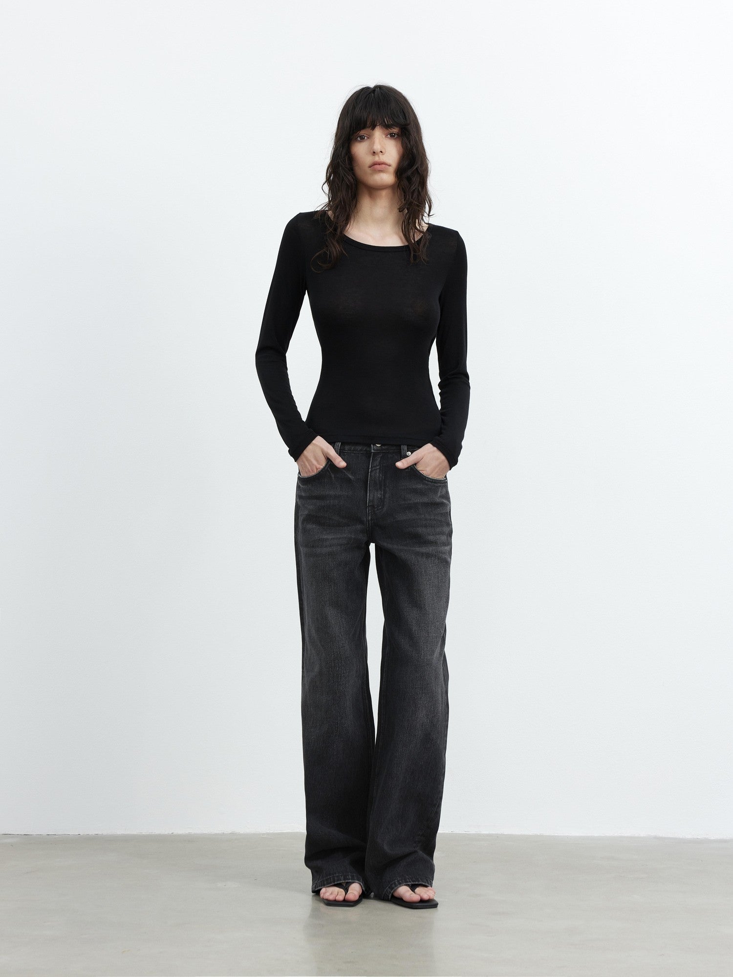 AFTADAWN Black Vintage Textured Washed Distressed Whiskered Women&