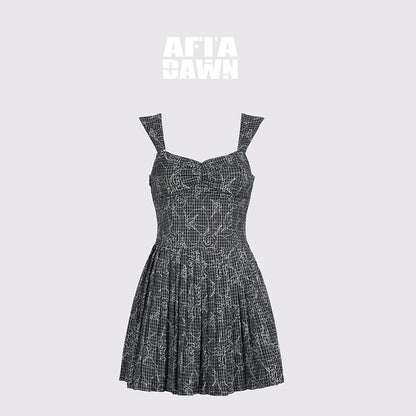 AFTADAWN_Black_White_Check_Rose_Embroidery_Pleated_Women&