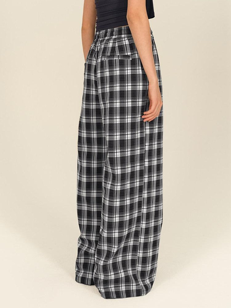 AFTADAWN Black White Gingham Drawstring Pocket Women&