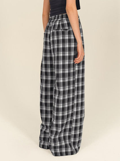 AFTADAWN Black White Gingham Drawstring Pocket Women&