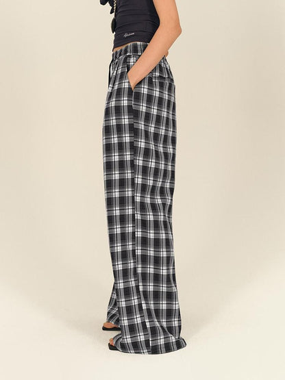 AFTADAWN Black White Gingham Drawstring Pocket Women&