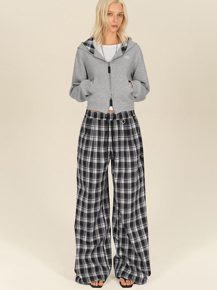 AFTADAWN Black White Gingham Drawstring Pocket Women&