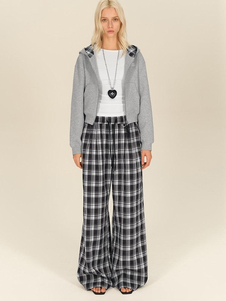 AFTADAWN Black White Gingham Drawstring Pocket Women&
