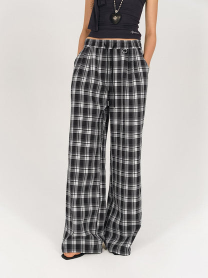 AFTADAWN Black White Gingham Drawstring Pocket Women&