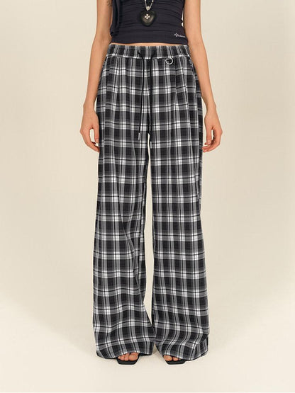 AFTADAWN Black White Gingham Drawstring Pocket Women&