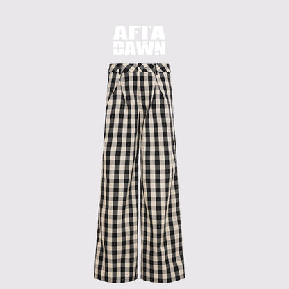 AFTADAWN_Black_White_Plaid_Embroidered_Waist_Pleat_Women&