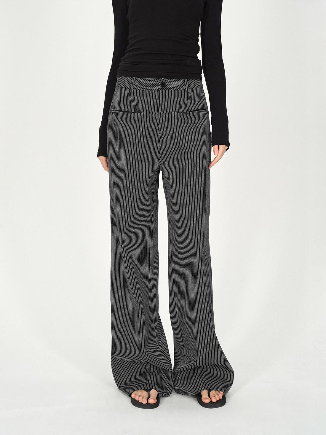 AFTADAWN Black White Vertical Stripe Pocket Low Waist Women&