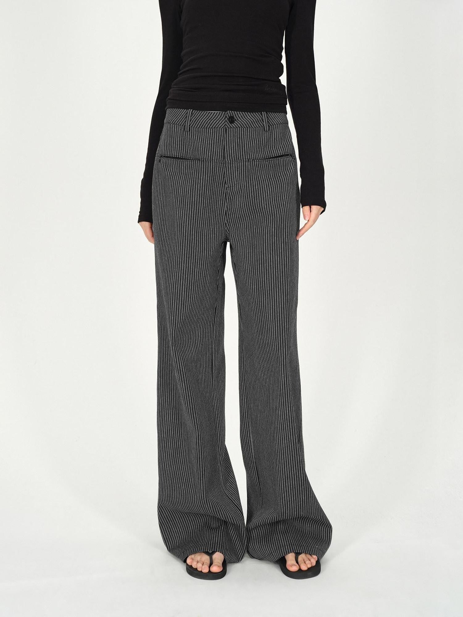AFTADAWN Black White Vertical Stripe Pocket Low Waist Women&