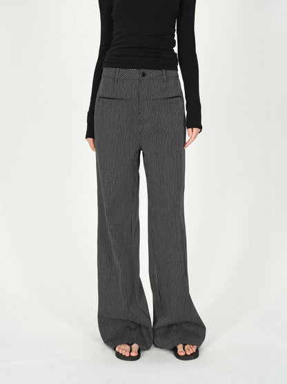 AFTADAWN Black White Vertical Stripe Pocket Low Waist Women&
