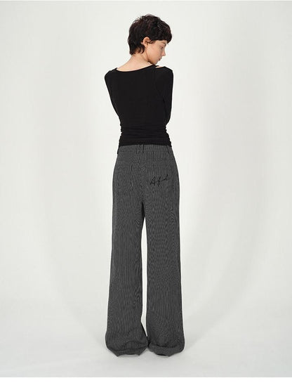 AFTADAWN Black White Vertical Stripe Pocket Low Waist Women&