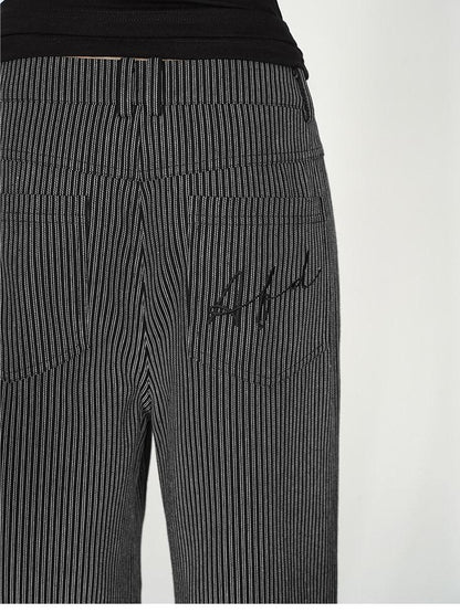 AFTADAWN Black White Vertical Stripe Pocket Low Waist Women&