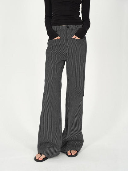 AFTADAWN Black White Vertical Stripe Pocket Low Waist Women&