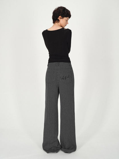 AFTADAWN Black White Vertical Stripe Pocket Low Waist Women&