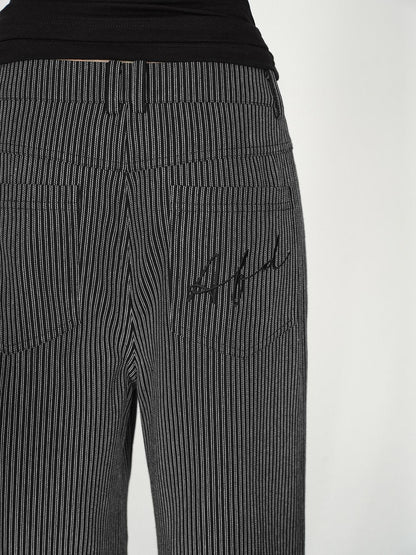 AFTADAWN Black White Vertical Stripe Pocket Low Waist Women&