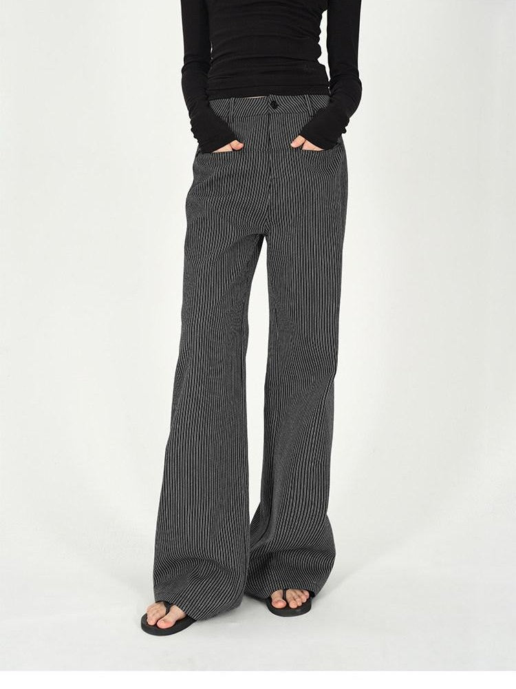 AFTADAWN Black White Vertical Stripe Pocket Low Waist Women&