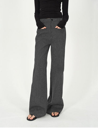 AFTADAWN Black White Vertical Stripe Pocket Low Waist Women&