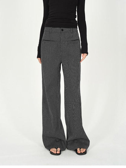 AFTADAWN Black White Vertical Stripe Pocket Low Waist Women&