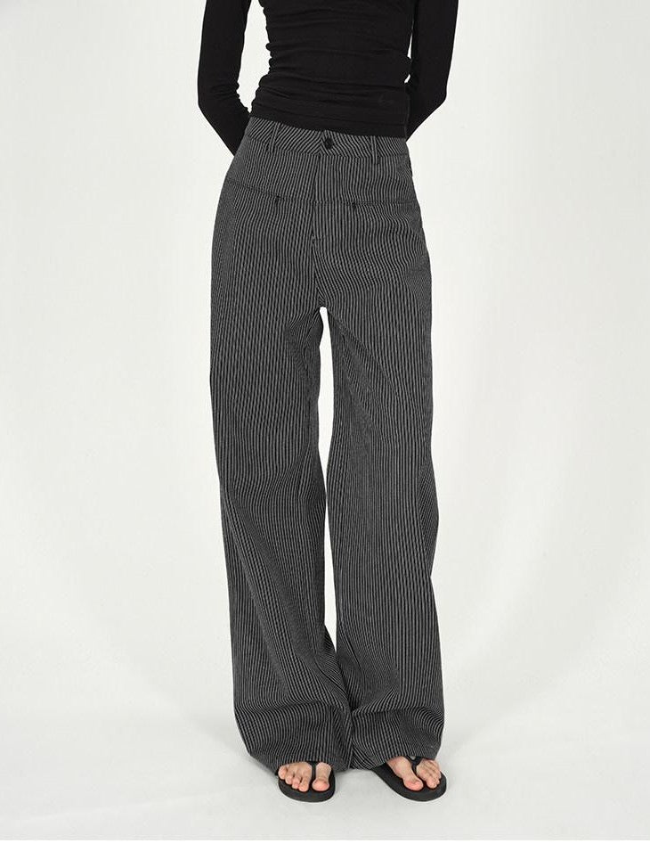 AFTADAWN Black White Vertical Stripe Pocket Low Waist Women&