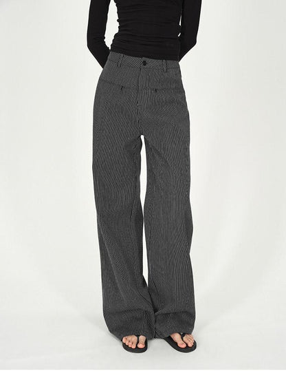 AFTADAWN Black White Vertical Stripe Pocket Low Waist Women&