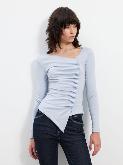 AFTADAWN Blue Asymmetric Pleated Side Button Women&