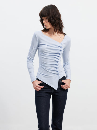 AFTADAWN Blue Asymmetric Pleated Side Button Women&