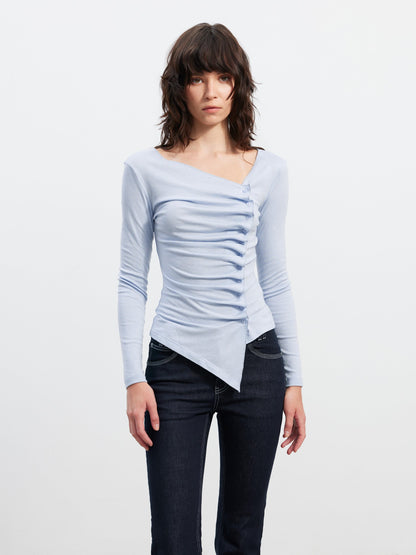 AFTADAWN Blue Asymmetric Pleated Side Button Women&