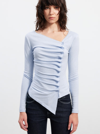AFTADAWN Blue Asymmetric Pleated Side Button Women&