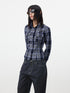 AFTADAWN Blue Contrast Check Shaped Pocket Waist Cinched Women&