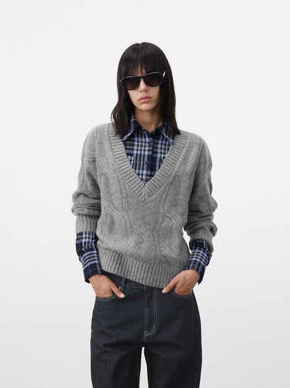 AFTADAWN Blue Contrast Check Shaped Pocket Waist Cinched Women&