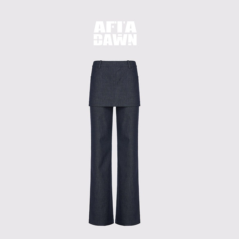AFTADAWN_Blue_Faux_Denim_Draped_Layered_Spliced_Women&
