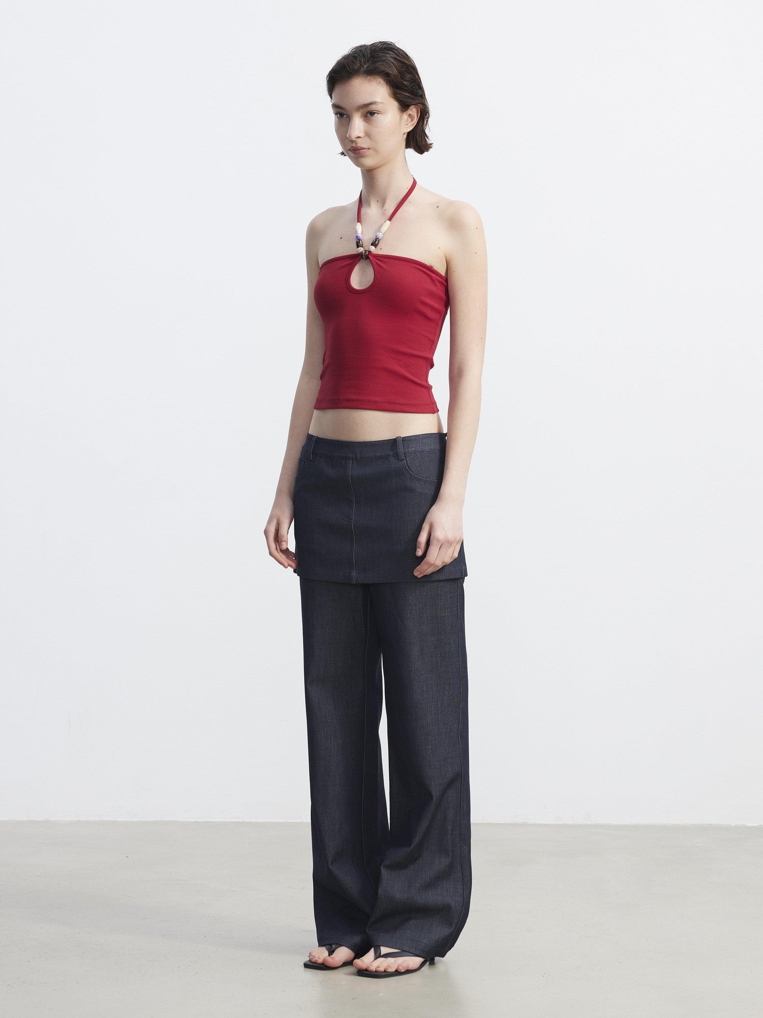 AFTADAWN Blue Faux Denim Draped Layered Spliced Women&