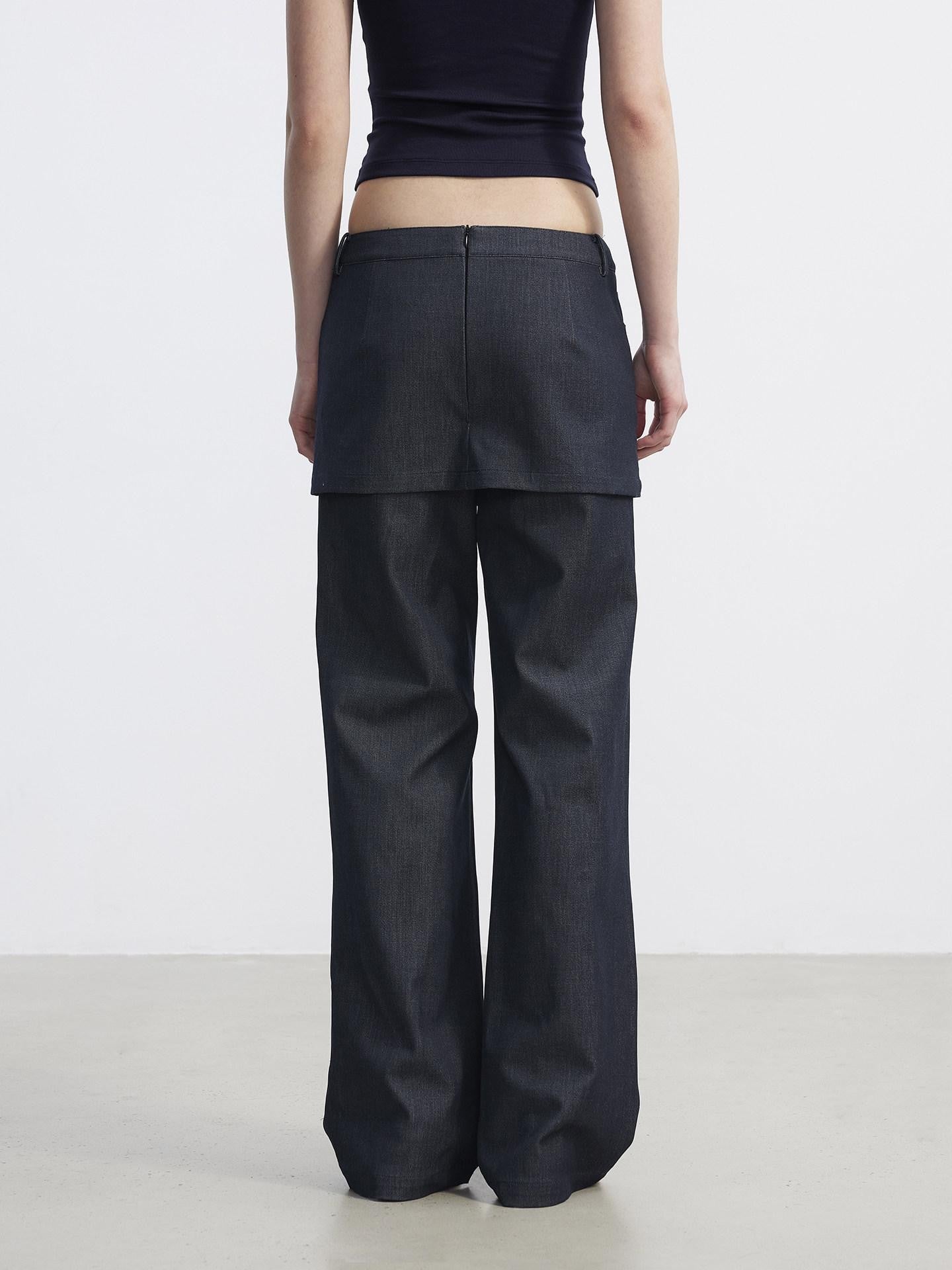 AFTADAWN Blue Faux Denim Draped Layered Spliced Women&