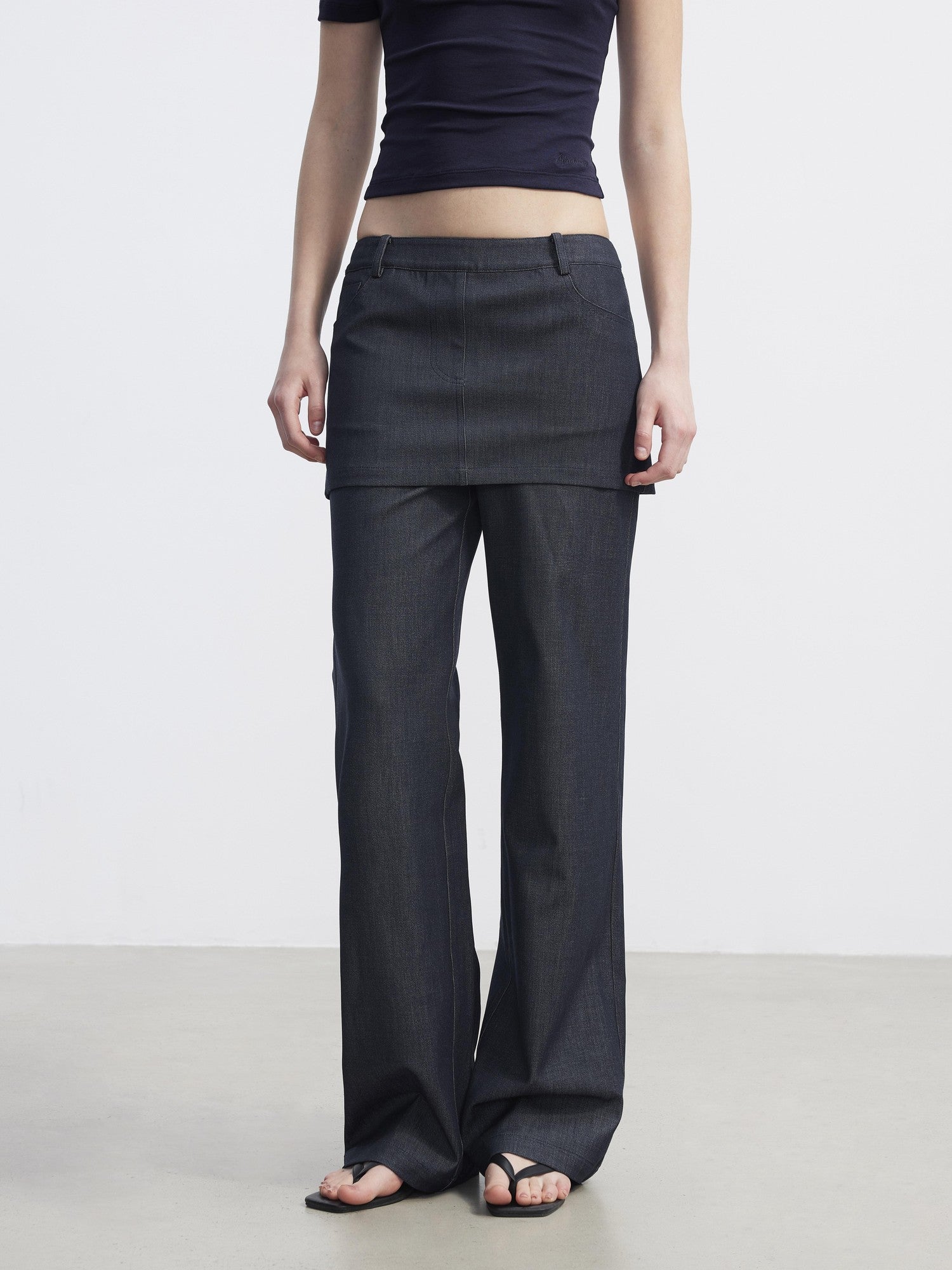AFTADAWN Blue Faux Denim Draped Layered Spliced Women&