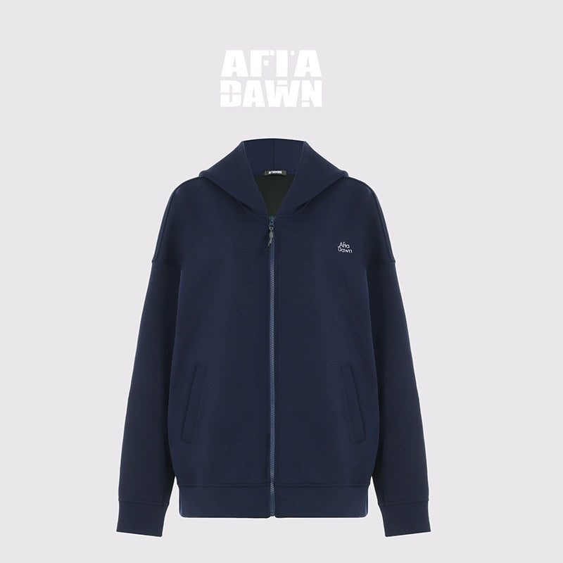 AFTADAWN_Blue_Hooded_Zip_A_Line_Solid_Loose_Women&