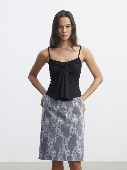 AFTADAWN Blue Lace Mesh Double Layer Spliced Embroidered Women&