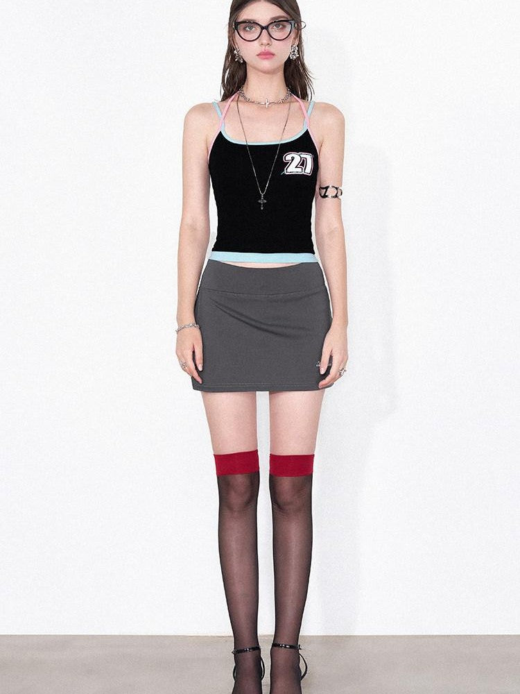 AFTADAWN Blue Letter Print Colorblock Halter Women&