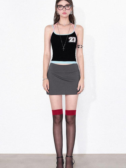AFTADAWN Blue Letter Print Colorblock Halter Women&