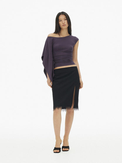 AFTADAWN Blue Purple One Shoulder Cinched Waist Pleated Women&